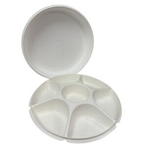 Tupperware 6 Section Round Plastic Sectioned Vegetable Dip Chip Tray w Lid